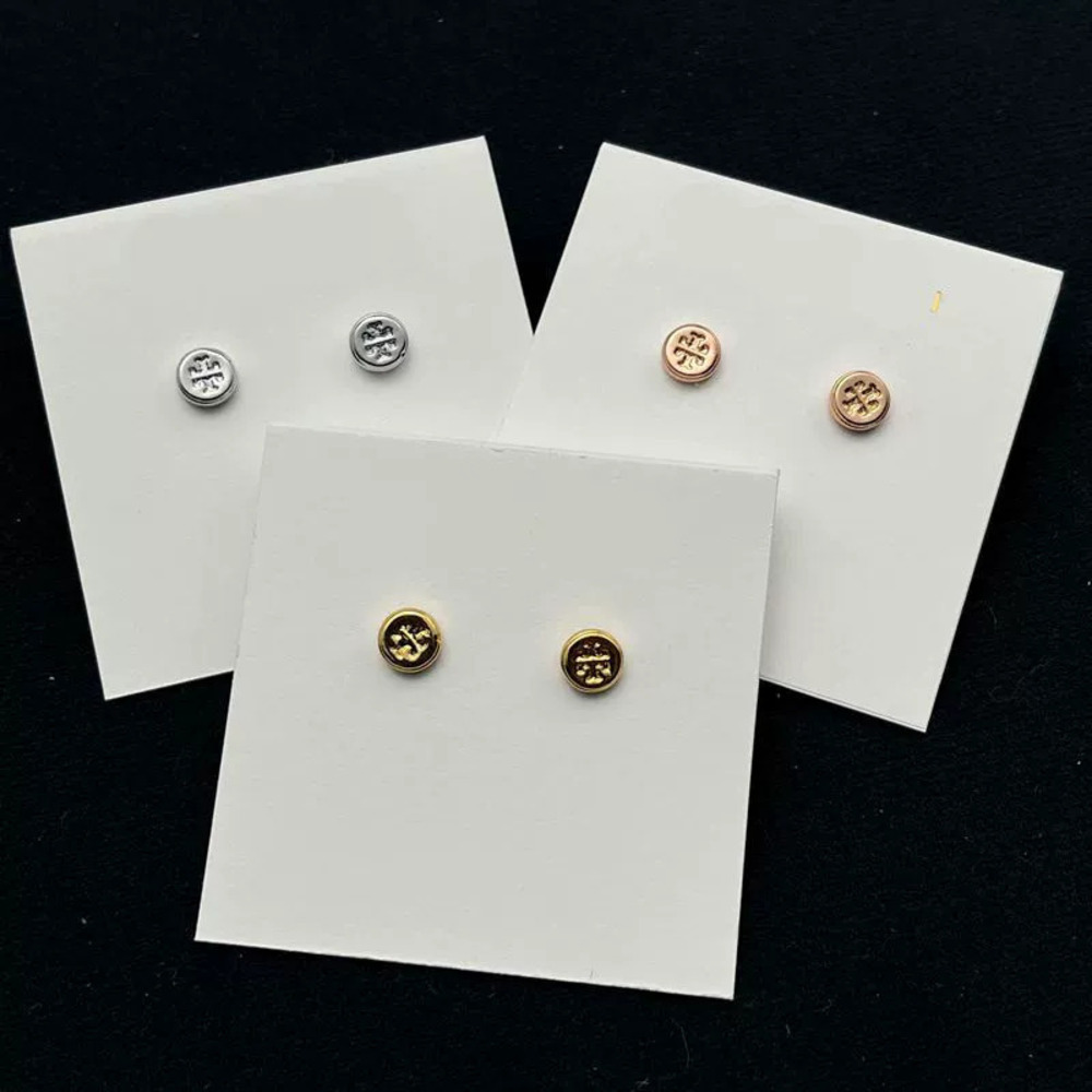 Tory Burch Gold Plated Copper Geometric Round Stud Earrings